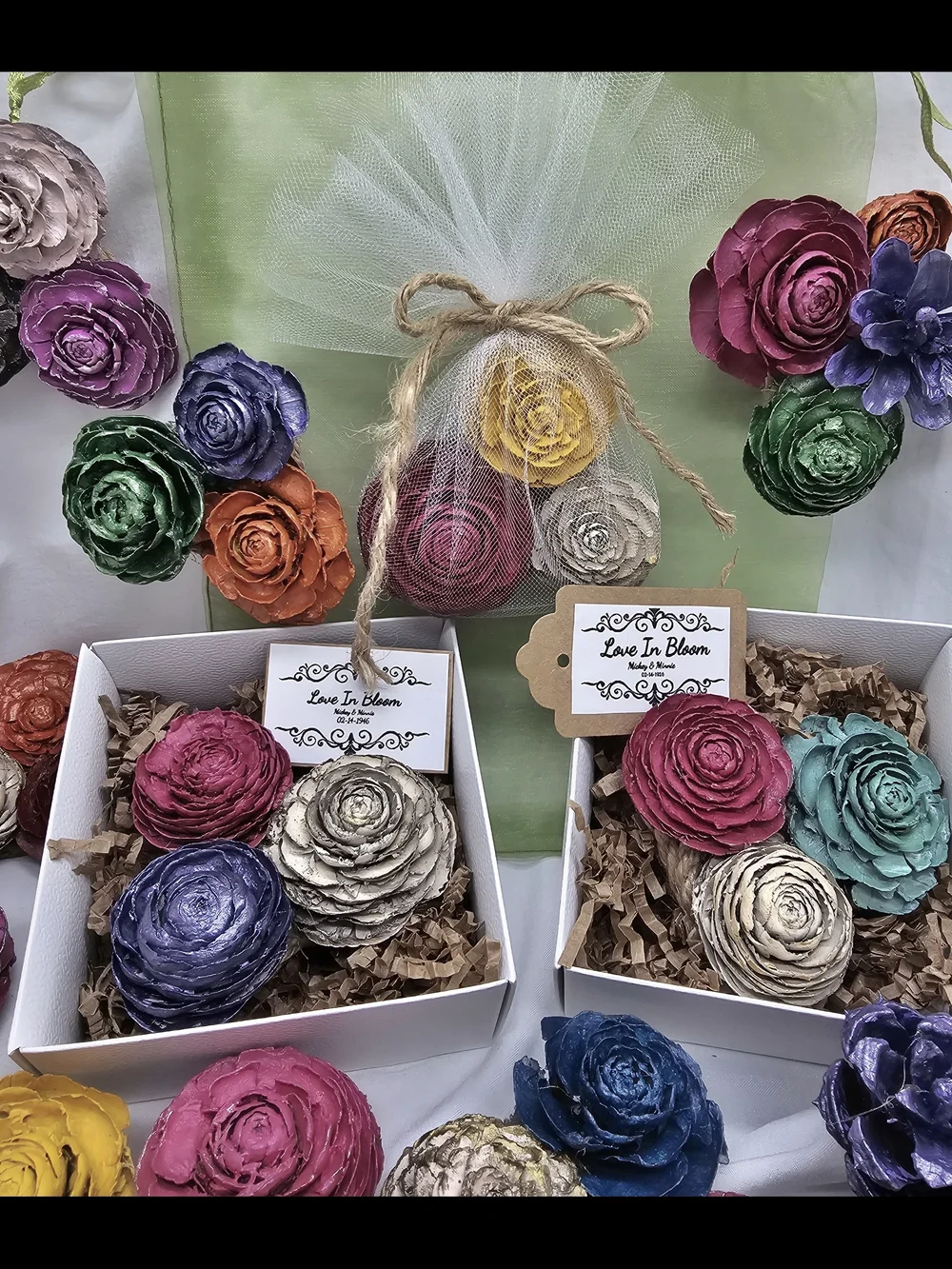 Floral Magnets For Wedding And Bridal Favors... Made From Pinecones!